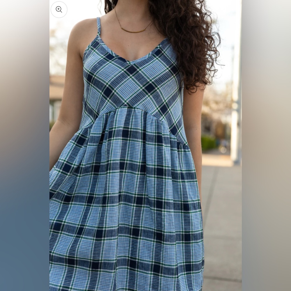 Linen Faro Dress in Blue Picnic Plaid